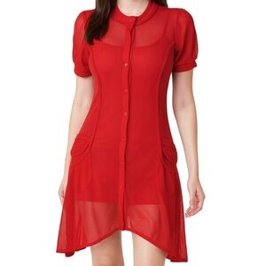 Michael Tyler red sheer button up with pockets SZ S/P